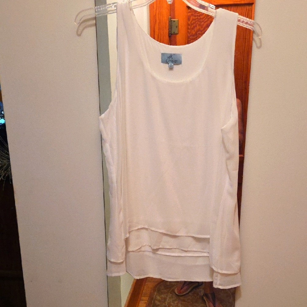 Joan Vass White Layered Tank Top Size XL